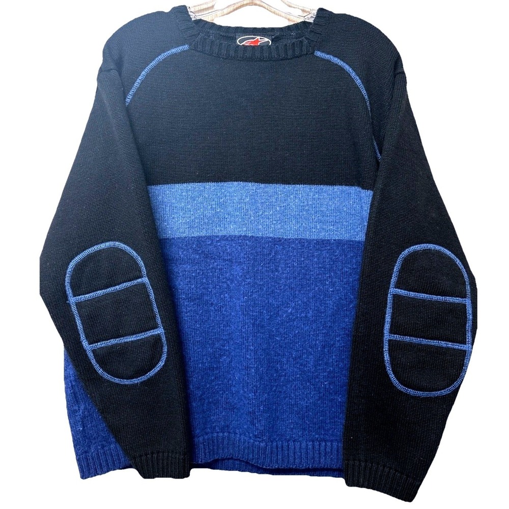 Alpinestars Racing Ahead Mens Knit Sweater‎ Blue Black Colorblock Moto Crewneck